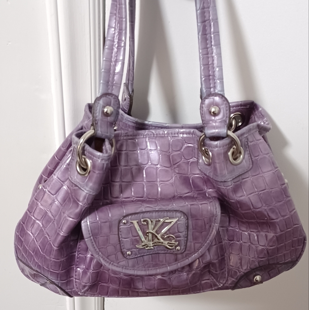 Purple Crocodile-Embossed Handbag